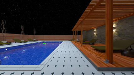 屋外スパ　3DCGレンダリング