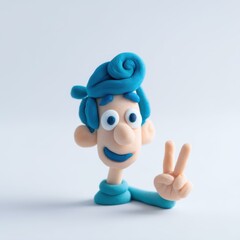A unique blue clay figure, styled in cartoon form, stands out with its vibrant color against a clean white backdrop.
