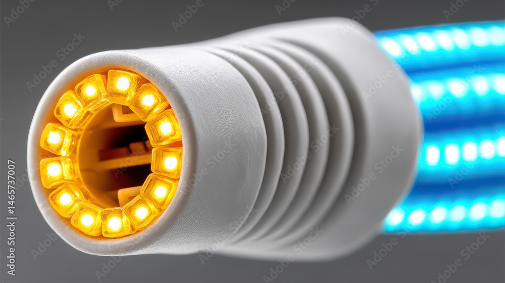 Poster modern data socket with glowing optical connections, showcasing innovations in cloud computing and w