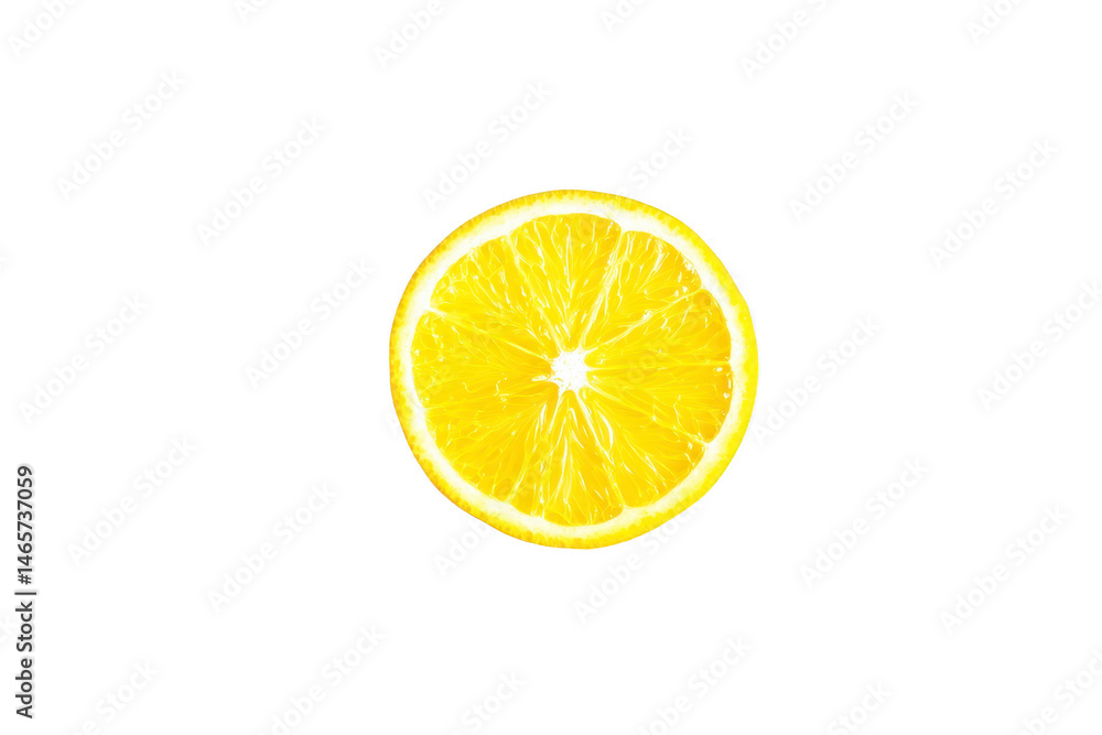 Poster vibrant slice of lemon with bright yellow color and juicy texture is centered on transparency backgr