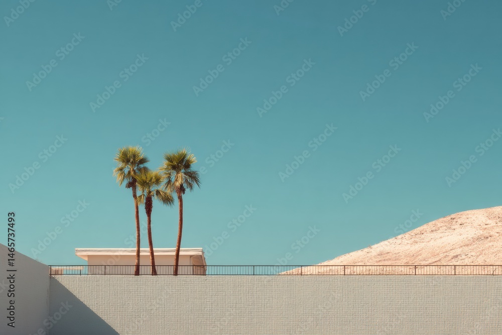 Leinwandbilder desert oasis with minimal palm trees and a clean aesthetic under a clear sky generative ai