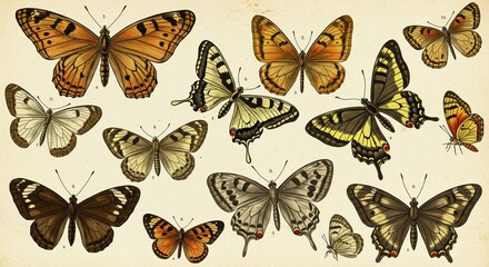 Vintage Butterfly Illustration Print Antique Entomology Chart of Colorful Moths and Butterflies