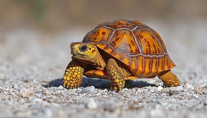 Radiant tortoise strolling on gravel