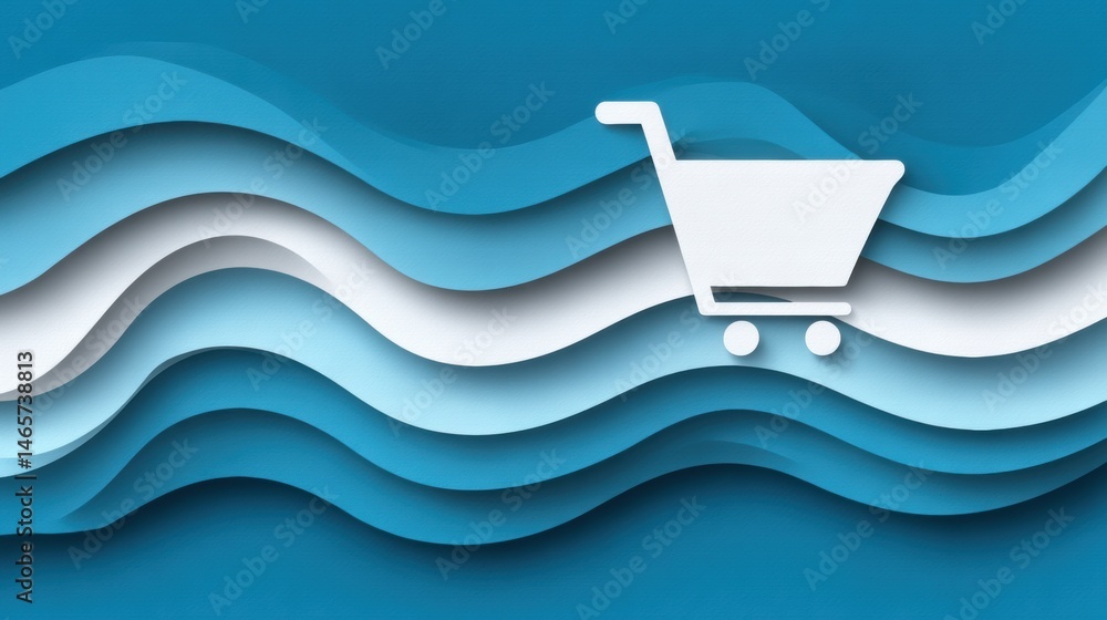 Aufkleber Icon of a Shopping Cart in Clean Blue and White Wave Design Showcasing Modern Abstract Style for Digital and Print Applications Generative AI