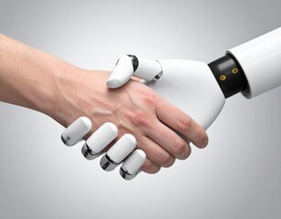 Robot hand shaking human hand