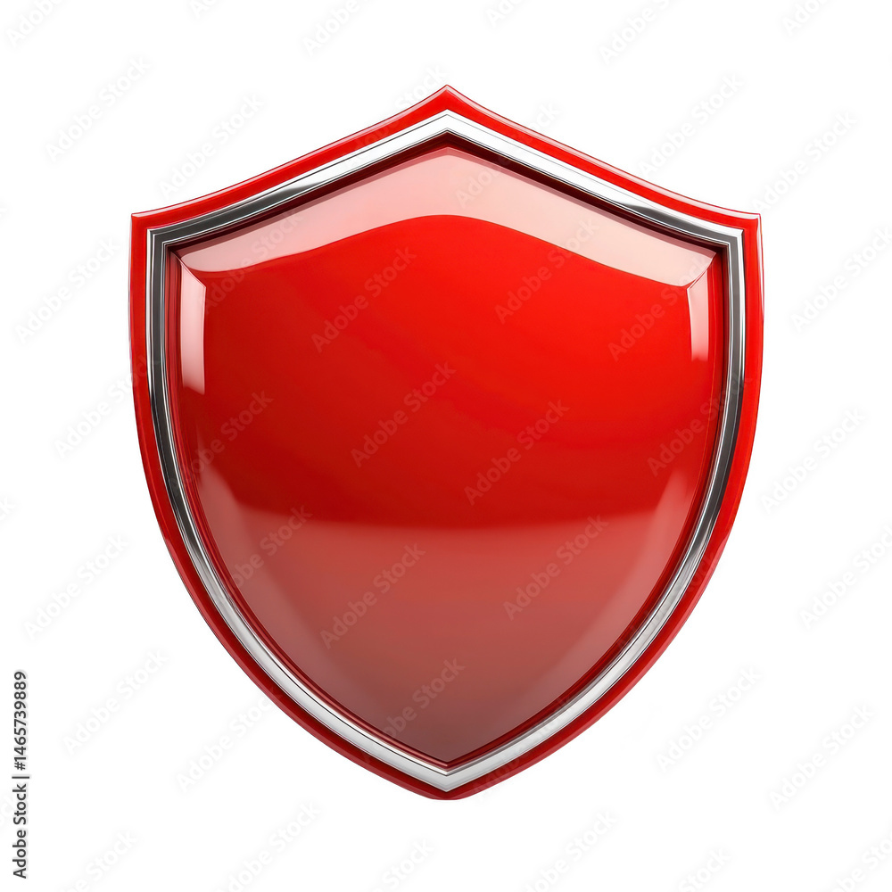 Poster shiny red shield with metallic border symbolizes protection and security, often used in digital cont