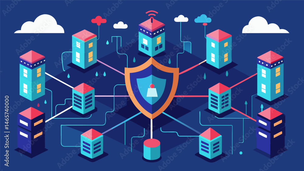 Poster a complex network of data servers is depicted as a digital fortress emphasizing the importance of ro