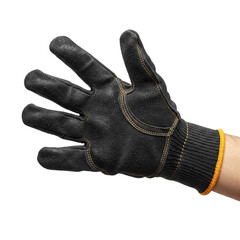 Hand wearing mechanic gloves on transparent background.