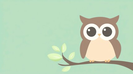Fototapeta premium Charming Owl Perched on a Branch with Soft Green Background Ideal for Nature and Wildlife Them