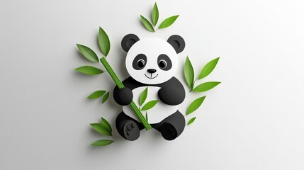 Fototapeta premium Charming Panda with Bamboo A Cute and Playful Illustration for Nature and Wildlife Themes