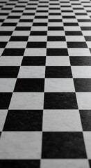 Obraz premium Black and White Checkerboard: A Vanishing Point Perspective