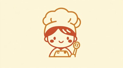 Chef Character with Chef Hat and Spatula Adorable Cartoon Illustration for Culinary Themes
