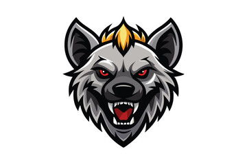 Ferocious cartoon hyena head with bright red eyes and golden mane shows teeth