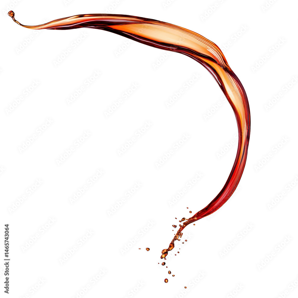Poster dynamic splash of red and orange liquid arcs gracefully against transparency background, creating se