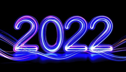 Blurred Blue Light Waves Forming the Year 2022