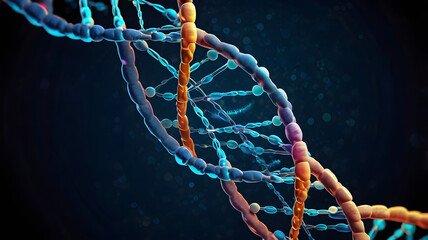 3D Glowing DNA Structure on Dark Background