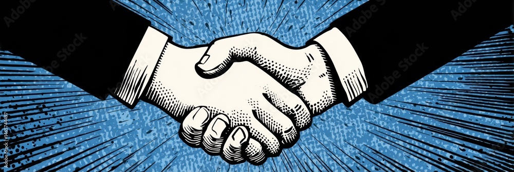 Leinwandbilder stylized handshake graphic representing unity and collaboration against a burst background in a cont