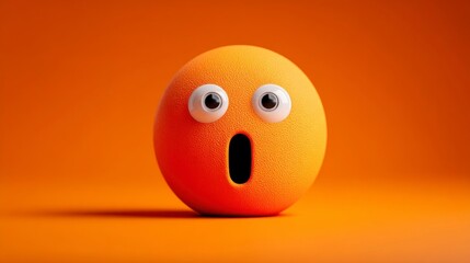 Surprised Orange Emoji with Wide Eyes and Open Mouth on Vibrant Background