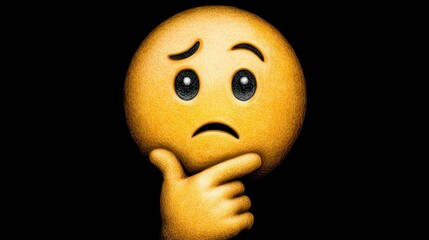 Thoughtful Emoji with Cracked Texture on Black Background