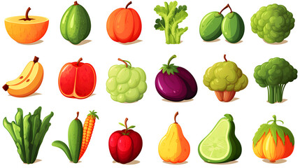 Detailed Illustration of Various Types of Fresh Fruits and Vegetables for Nutrition and Healthy Eating Concepts