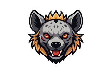 Cartoon hyena with menacing red eyes appears ready to bite on the white background