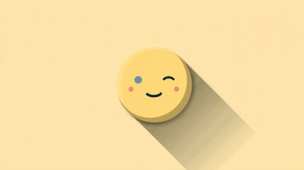 Winking Emoji with Blushing Cheeks on Soft Yellow Background for Emotion and Communication Desi