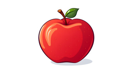 Detailed flat vector illustration of ripe red apple on clean white background