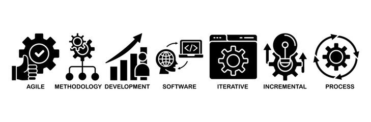 Scrum development icon set vector illustration concept with icon of agile, methodology, development, software, iterative, incremental and process