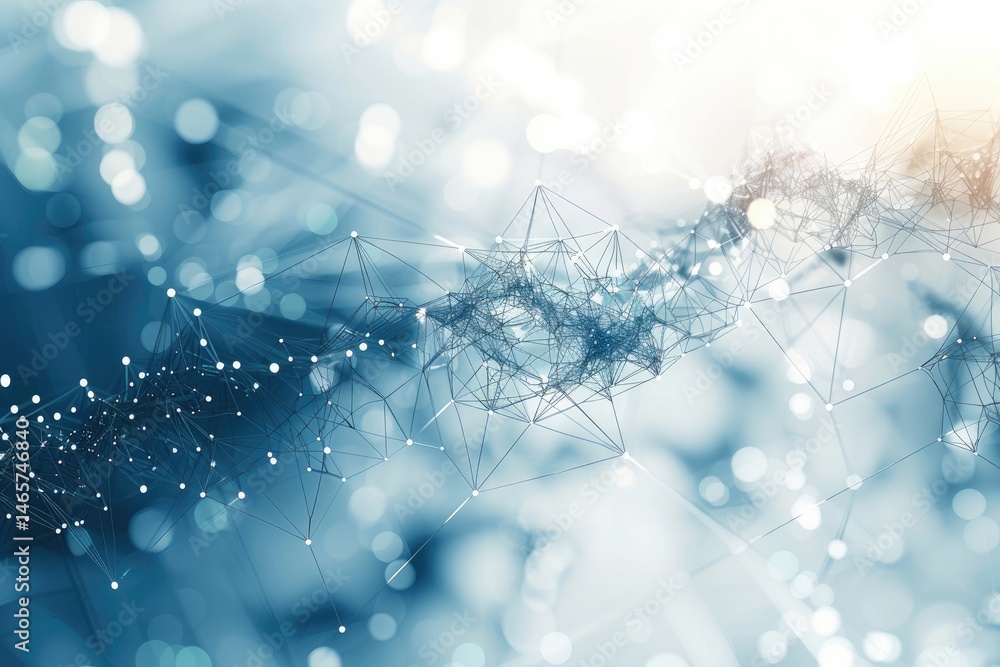 Poster abstract digital network design with glowing light effects.
