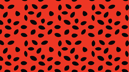 Black watermelon seed pattern on a red background, minimalist vector illustration.
