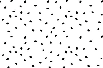 Black watermelon seeds pattern on a white background, minimalist vector illustration.