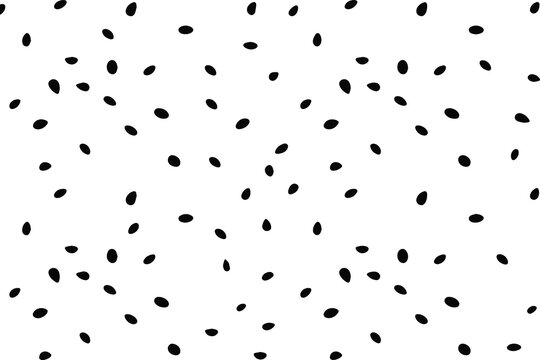 Black watermelon seeds pattern on a white background, minimalist vector illustration.
