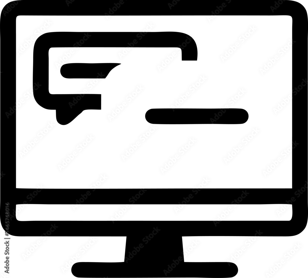 Poster computer with speech bubble and text
