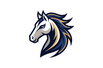 Illustrated head of a horse looking serious with a flowing mane is isolated