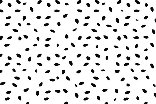 Black watermelon seeds pattern on a white background, minimalist vector illustration.