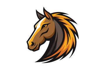 Fierce horse head with flowing mane showcases its strong, detailed features on a white background