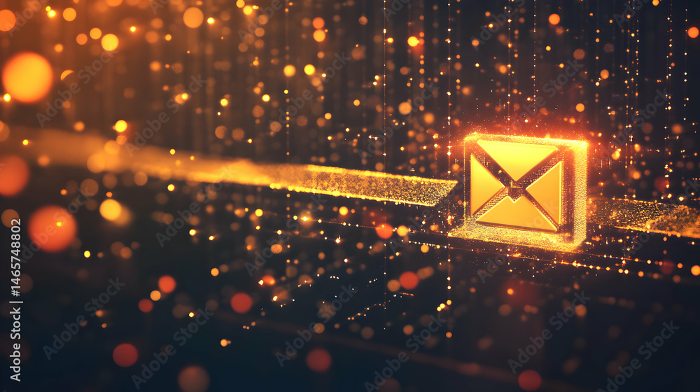 Aufkleber radiant digital mailbox notification amidst a dynamic sparkling particles background