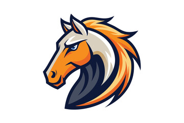 Orange horse head with blue eye looks powerful against the white background