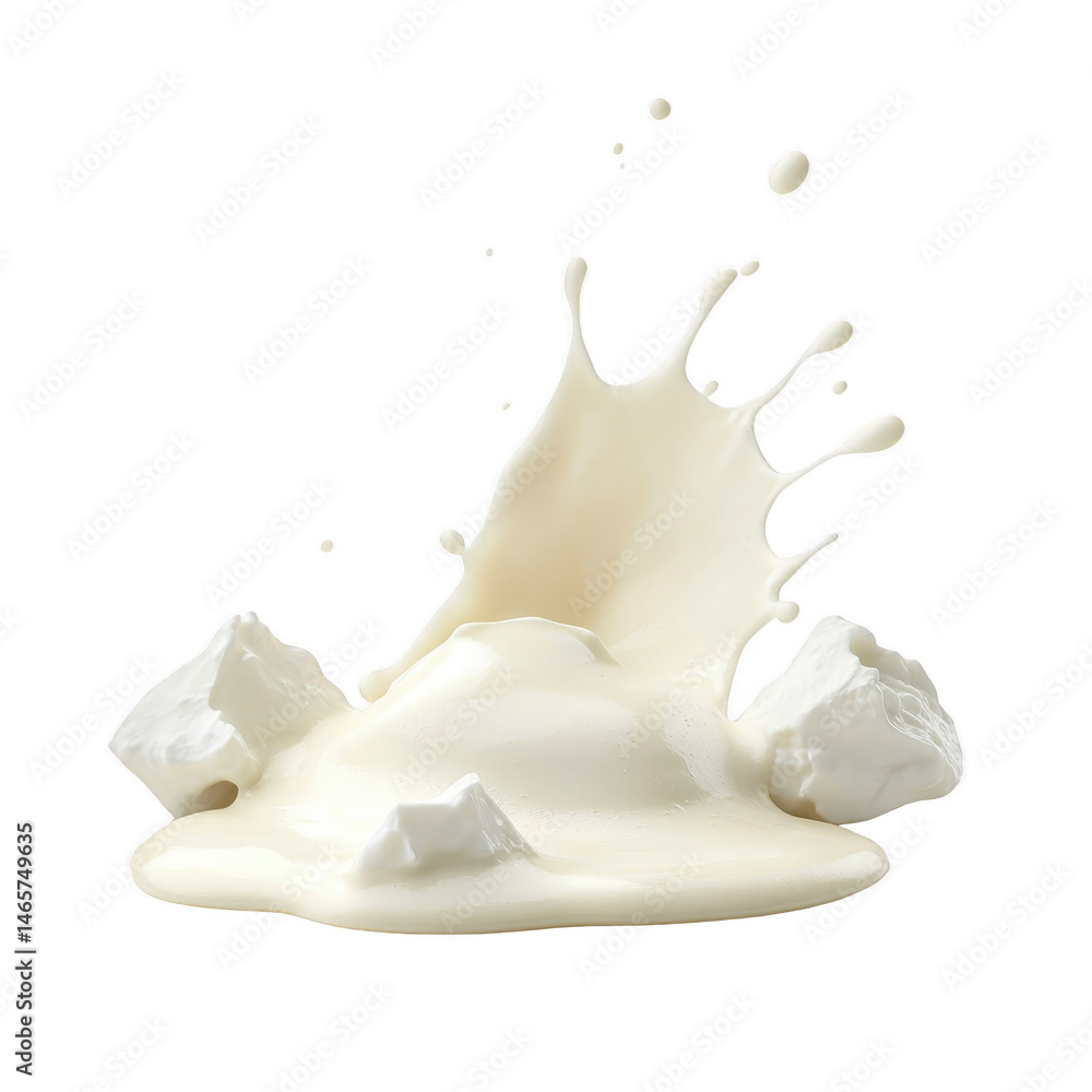 Aufkleber creamy milk splash with ice cubes on transparency background, capturing dynamic and refreshing momen