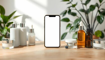 Mobile App Mockup Skincare Product Presentation with Natural Elements