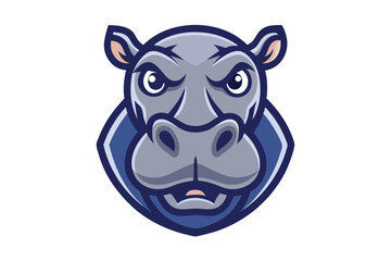 Hippopotamus gazes intensely with striking determination in detailed cartoon head on a clean background