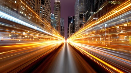 Fototapeta premium Dynamic City Streets with Blurred Lights at Night in Urban Environment