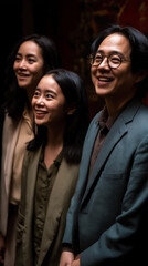 Fototapeta premium Diverse friends smiling joyfully against a warm background 