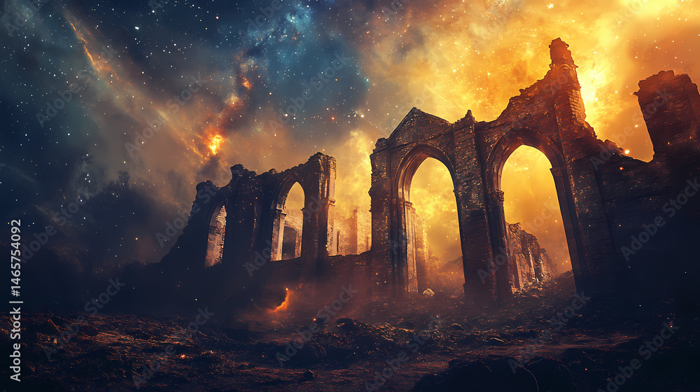 Canvas Prints timeless ruins under celestial light display high resolution picture. [celestial ruins] | destroyed 