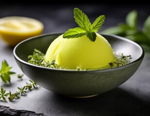 Zitronenverbene-Sorbet mit Basilikum&ouml;l