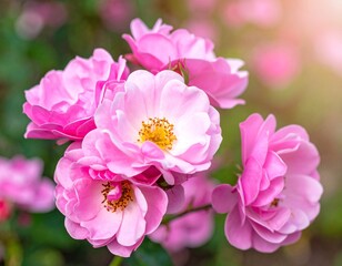 Obraz premium Bush of pink roses, summertime floral background