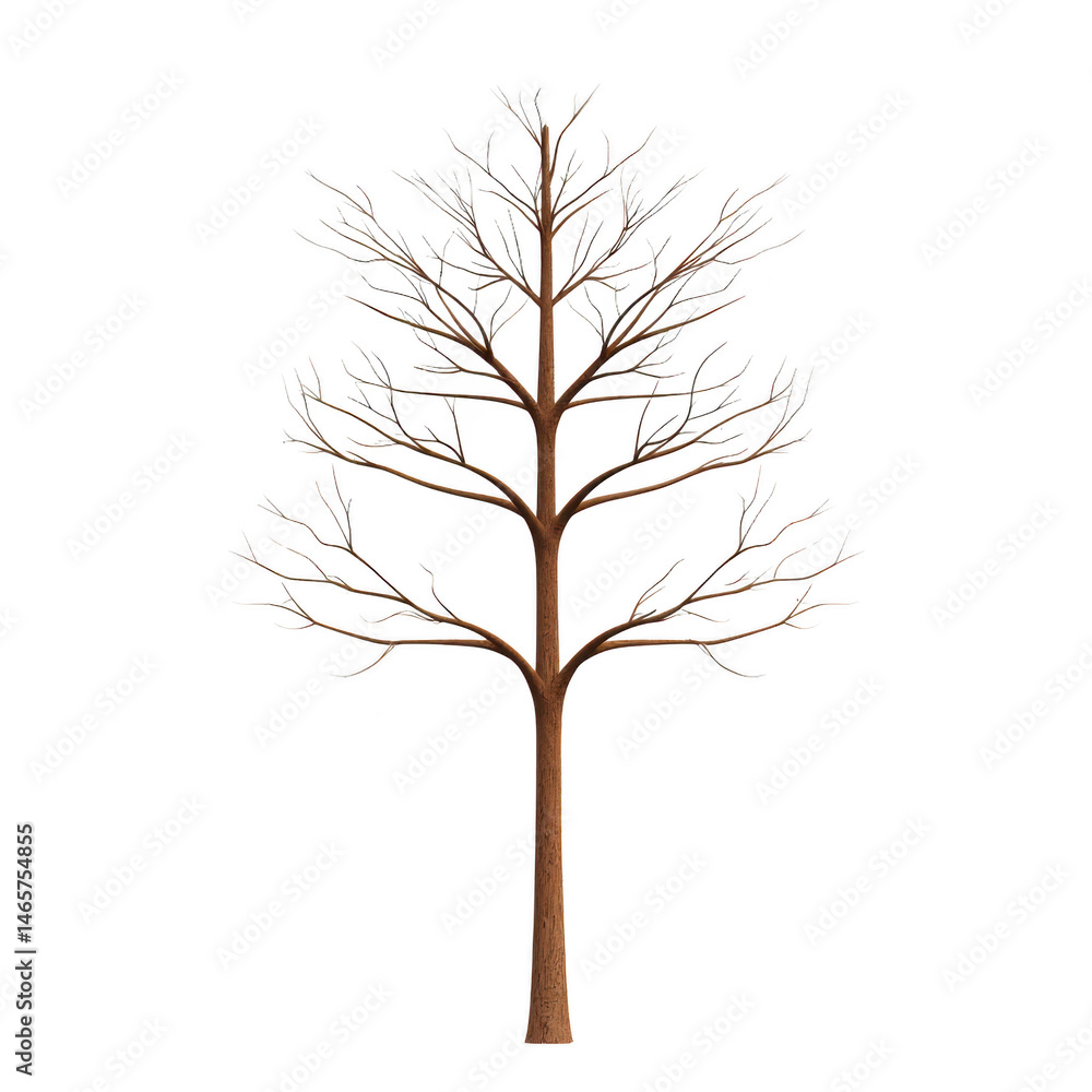 Poster leafless tree with intricate branches stands against transparent background, showcasing its detailed