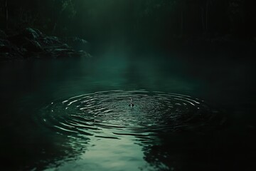 Mysterious dark pond in a forest