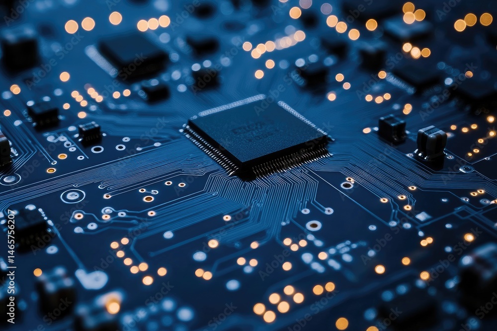 Poster close-up view of intricate circuit board components.