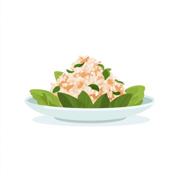 Spicy Minced Chicken Salad With Herbs on White Background
